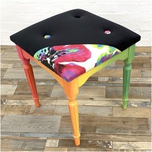 Vintage Stool With Ombre Paint Effect & Velvet Seat